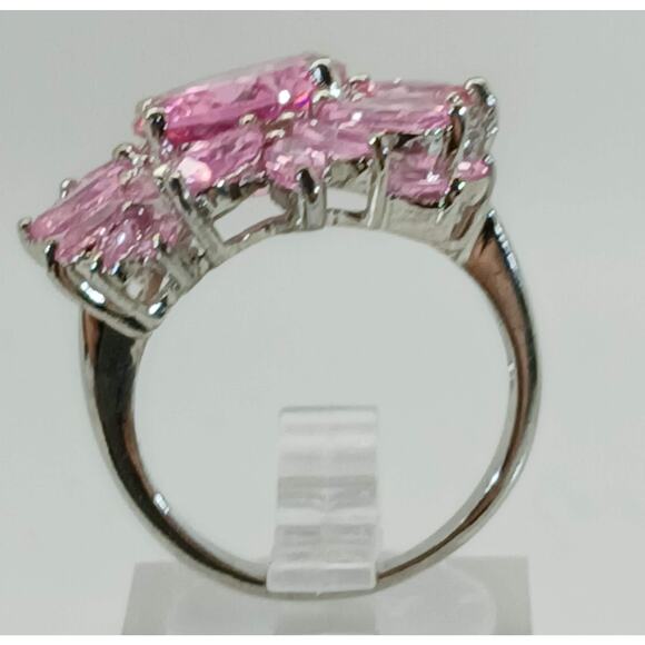 Vintage Ring Size 7 Silver Tone White Gold GP Pink CZ Diamond Cocktail - Picture 5 of 10